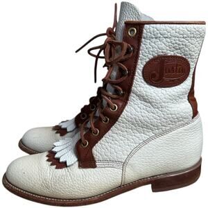 Vintage Collector Justin Lacer Lace up Boots Off White and Brown Women Size 7B